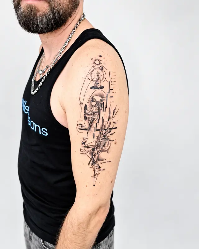 Grafisch, Oberarm. Tätowiert bei Tattoo Overkill in Gifhorn