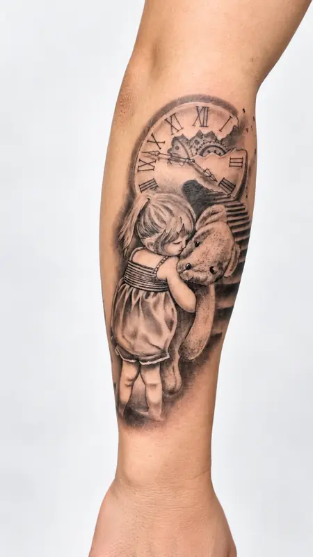 Realistisches Erinnerungstattoo an der Wade. Tätowiert bei Tattoo Overkill in Gifhorn